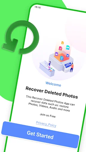 Recover Deleted Photos app welcome screen with Get Started button for photo and video recovery