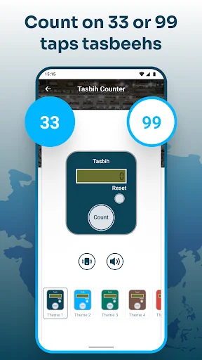 Digital Tasbeeh counter with 33 and 99 bead counting options and reset button for dhikr and tasbih prayers