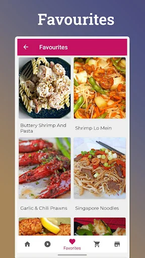 Shrimp recipe favorites collection showing buttery pasta, lo mein, garlic prawns, and Singapore noodles