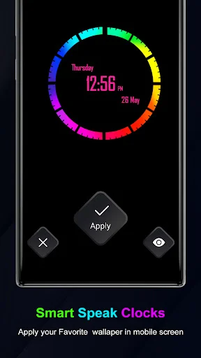 Rainbow gradient circular clock showing 12:56 PM - colorful speaking clock wallpaper design for personalization