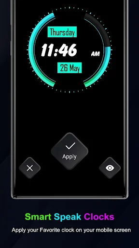 Turquoise smart watch clock face with date Thursday 26 May - customizable AOD speaking clock wallpaper preview