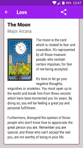 The Moon Major Arcana tarot card with detailed love reading interpretation