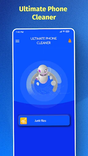 Ultimate Phone Cleaner main menu with junk file removal tool and productivity features