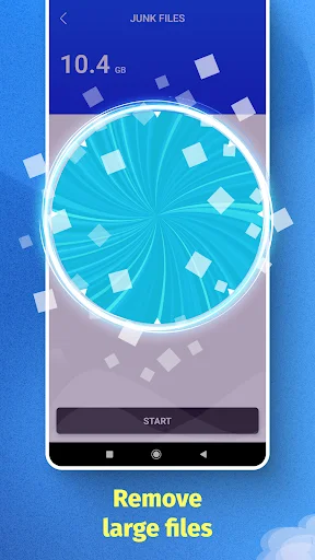 Large file removal feature displaying storage space analysis with one-tap cleaning option
