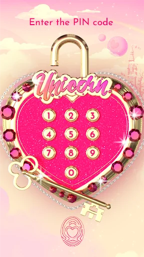 PIN lock security screen featuring heart-shaped keypad with numbered entry buttons for private diary access protection