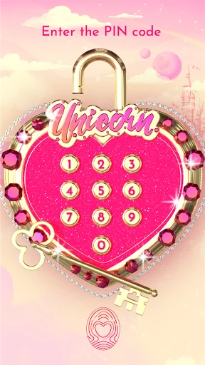 Heart-shaped PIN keypad security lock screen with numbered buttons 0-9 for entering PIN code to access private diary
