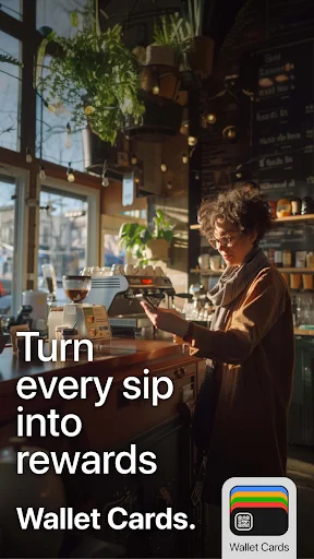 Digital wallet app for rewards programs - earn points at cafes and shops with stored loyalty cards