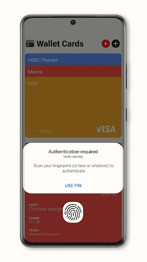 Secure fingerprint authentication to access your digital credit cards and debit cards in Wallet Cards