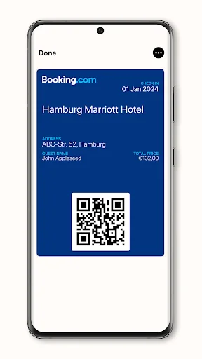 Hotel booking pass with QR code in Wallet Cards for contactless check-in at Marriott Hamburg
